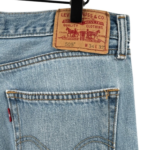 Levi's 505 Straight Leg Jeans Medium Wash Blue Broken In 100% Cotton | 34x32 10 - Picture 9 of 13